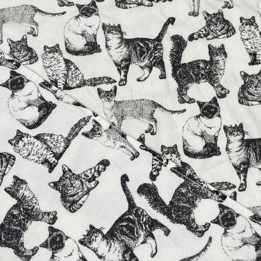 Truly Lou Kitchen Dish Hand Towel Set White Black Cat Print Cotton Sketch Art